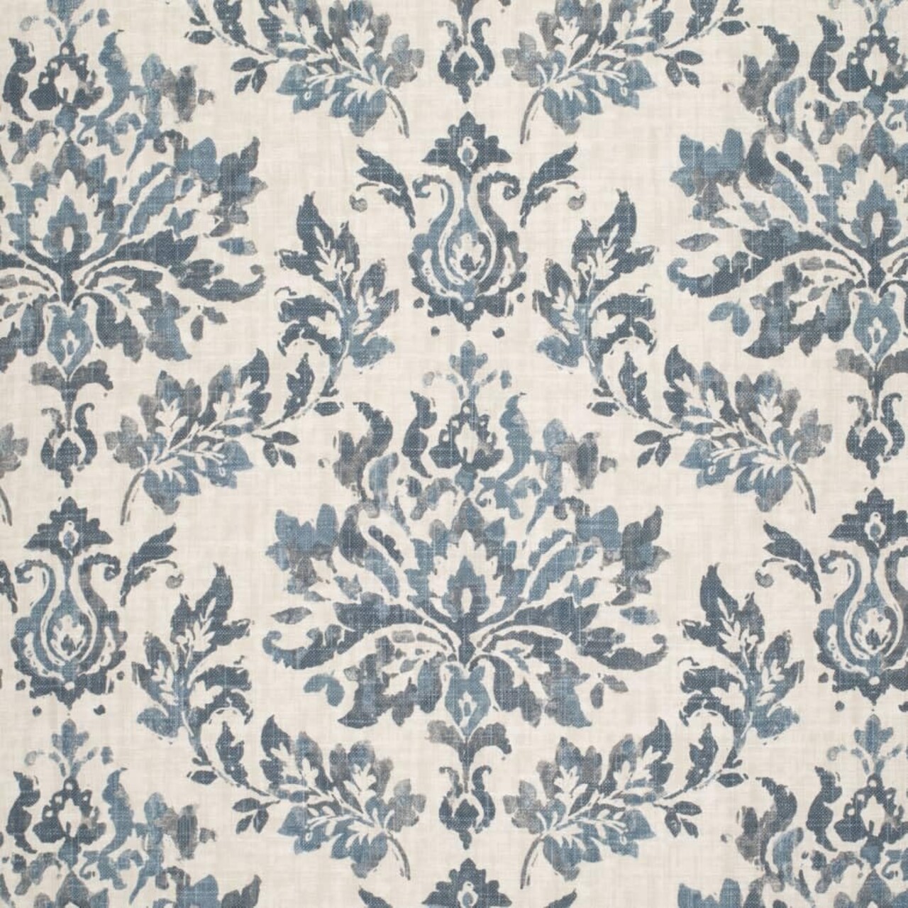 Blue Stain Resistant Performance Pet Friendly Damask Linen Look Print Upholstery Fabric by The Yard - SKU: Gary Azure